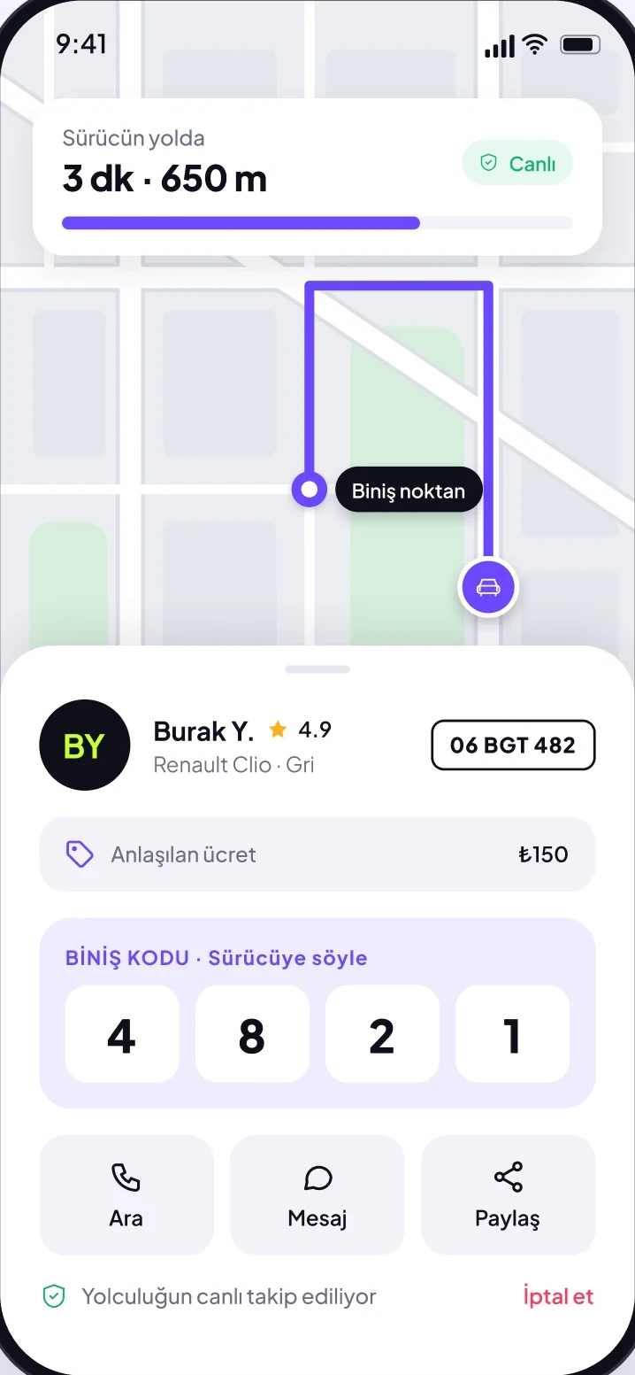 Kervan yolcu uygulaması: sürücün yolda ekranı